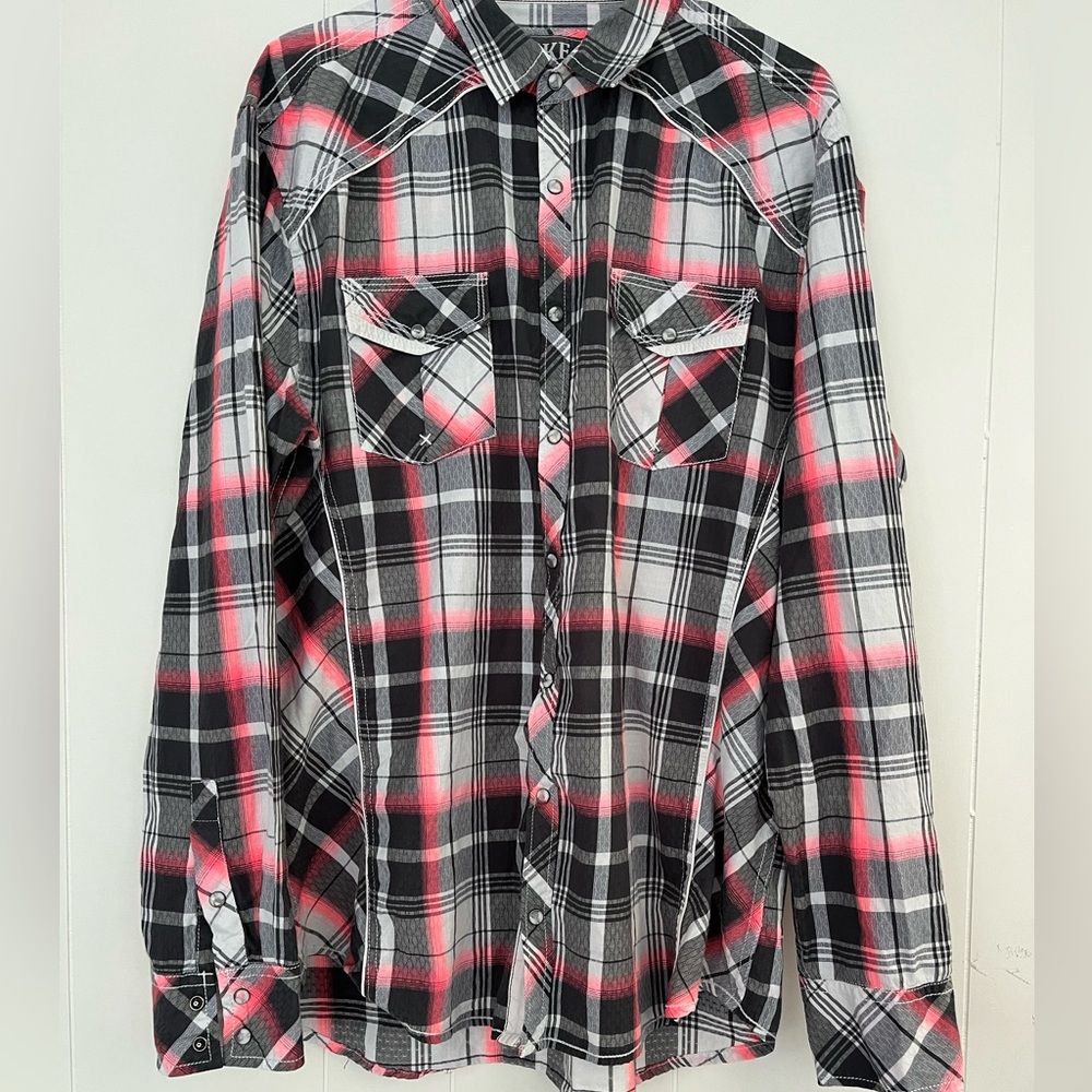 BKE Athletic Fit Plaid Western Shirt Men's X-Large Long‎ Sleeve Pearl Snap